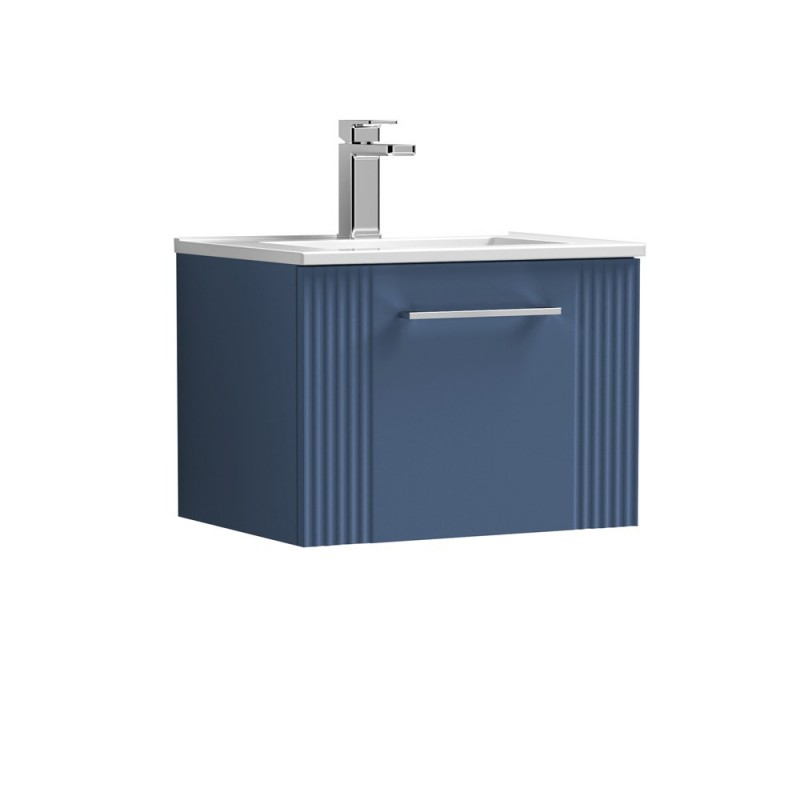 Deco Satin Blue 500mm Wall Hung Single Drawer Vanity Unit with Minimalist Basin - Main