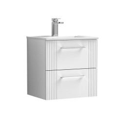 Deco Satin White 500mm Wall Hung 2 Drawer Vanity Unit with Minimalist Basin - Main
