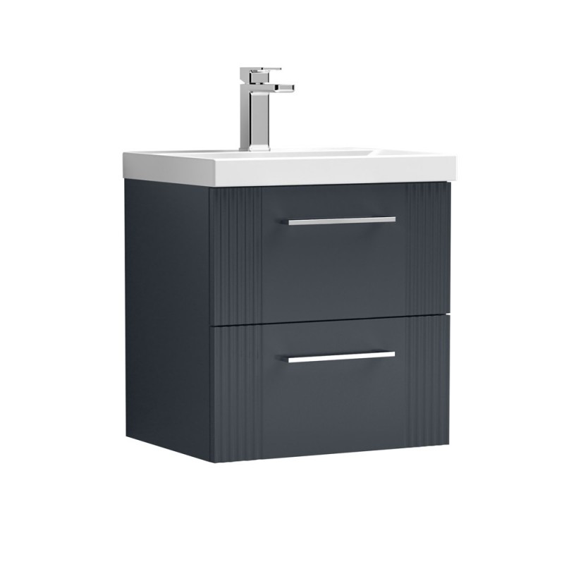 Deco Satin Anthracite 500mm Wall Hung 2 Drawer Vanity Unit with Thin-Edge Basin - Main