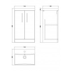 Arno Matt Electric Blue 500mm Freestanding 2 Door Vanity Unit with Thin-Edge Basin - Technical Drawing