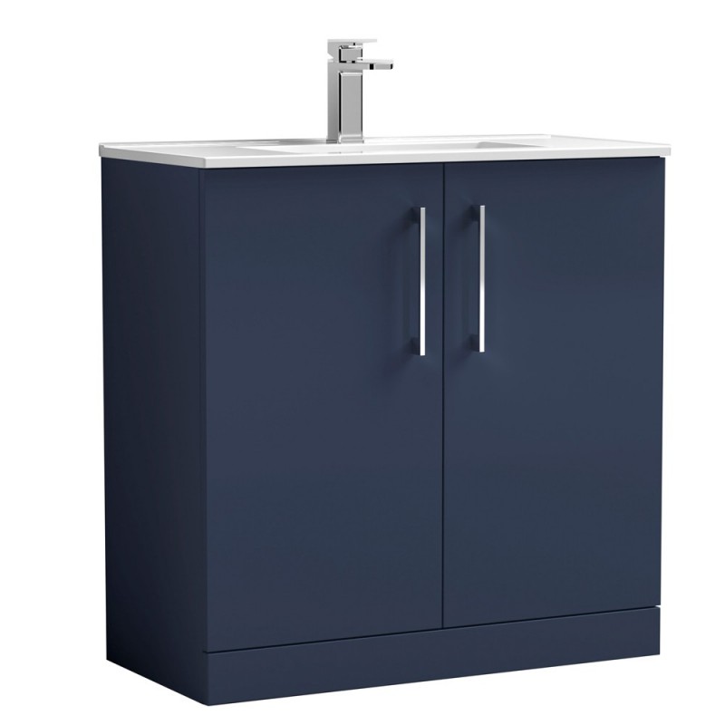 Arno Matt Electric Blue 800mm Freestanding 2 Door Vanity Unit with Minimalist Basin - Main
