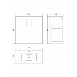 Arno Matt Electric Blue 800mm Freestanding 2 Door Vanity Unit with Minimalist Basin - Technical Drawing