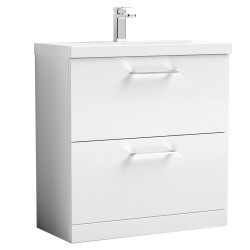 Arno Gloss White 800mm Freestanding 2 Drawer Vanity Unit with Thin-Edge Basin - Main