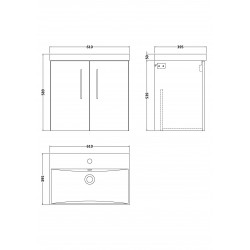 Arno Satin Green 600mm Wall Hung 2 Door Vanity Unit with Thin-Edge Basin - Technical Drawing