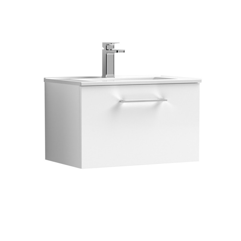 Arno Gloss White 600mm Wall Hung Single Drawer Vanity Unit with Minimalist Basin - Main