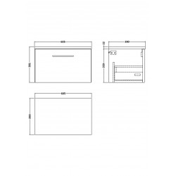 Arno Gloss White 600mm Wall Hung Single Drawer Vanity Unit with Laminate Top - Technical Drawing