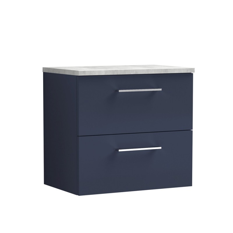 Arno Matt Electric Blue 600mm Wall Hung 2 Drawer Vanity Unit with Laminate Top - Main Arno Matt Electric Blue 600mm Wall Hung 2 Drawer Vanity Unit with Laminate Top - Main