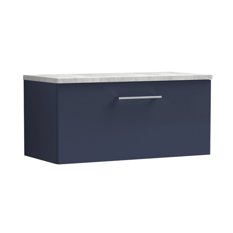 Arno Matt Electric Blue 800mm Wall Hung Single Drawer Vanity Unit with Laminate Top - Main Arno Matt Electric Blue 800mm Wall Hung Single Drawer Vanity Unit with Laminate Top - Main