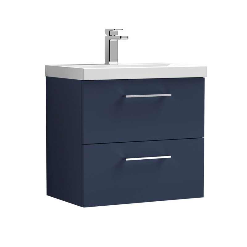 Arno Matt Electric Blue 600mm Wall Hung 2 Drawer Vanity Unit with Mid-Edge Basin - Main Arno Matt Electric Blue 600mm Wall Hung 2 Drawer Vanity Unit with Mid-Edge Basin - Main