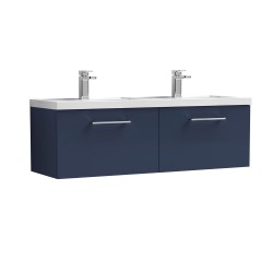 Arno Matt Electric Blue 1200mm Wall Hung 2 Drawer Vanity Unit with Double Basin - Main