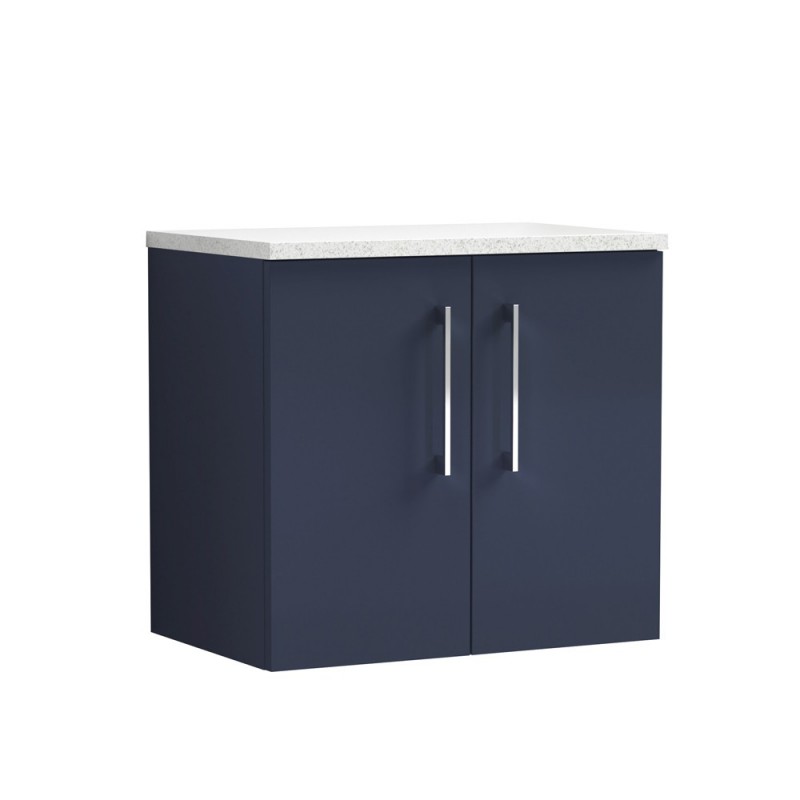 Arno Matt Electric Blue 600mm Wall Hung 2 Door Vanity Unit with Laminate Top - Main Arno Matt Electric Blue 600mm Wall Hung 2 Door Vanity Unit with Laminate Top - Main