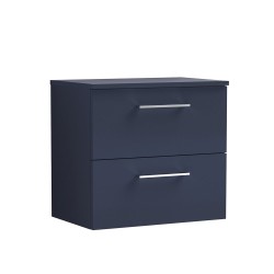 Arno Matt Electric Blue 600mm Wall Hung 2 Drawer Vanity Unit with Worktop - Main