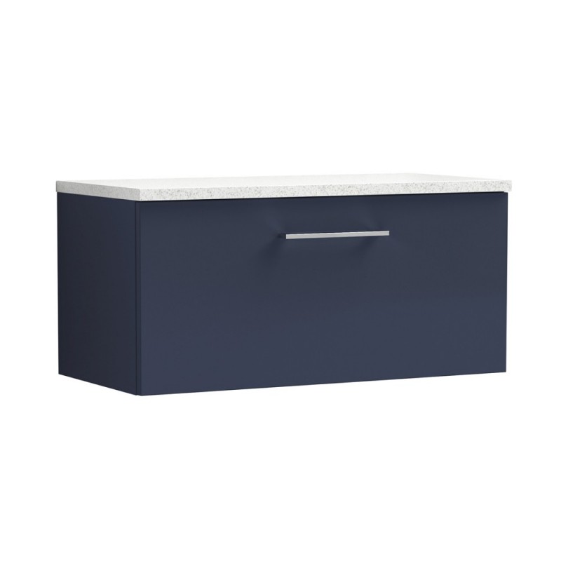 Arno Matt Electric Blue 800mm Wall Hung Single Drawer Vanity Unit with Laminate Top - Main Arno Matt Electric Blue 800mm Wall Hung Single Drawer Vanity Unit with Laminate Top - Main