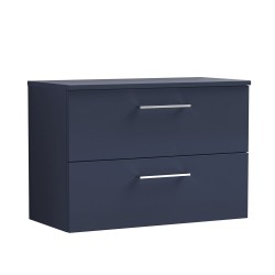 Arno Matt Electric Blue 800mm Wall Hung 2 Drawer Vanity Unit with Worktop - Main