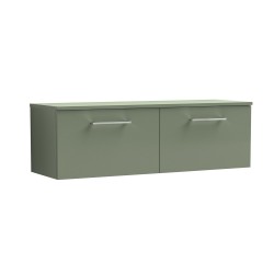 Arno Satin Green 1200mm Wall Hung 2 Drawer Vanity Unit with Worktop - Main