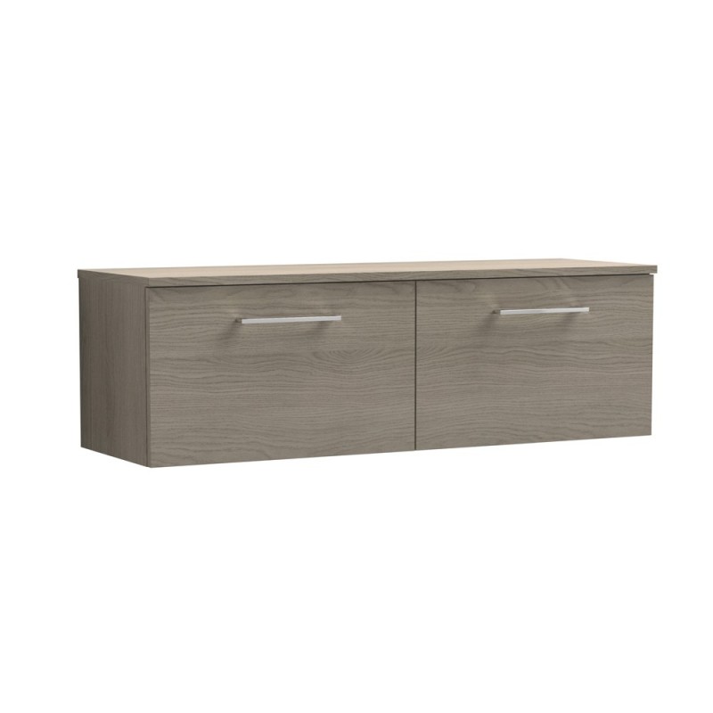 Arno Solace Oak Woodgrain 1200mm Wall Hung 2 Drawer Vanity Unit with Worktop - Main