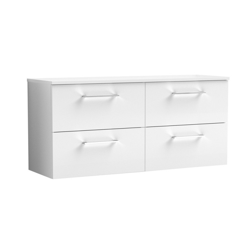 Arno Gloss White 1200mm Wall Hung 4 Drawer Vanity Unit with Worktop - Main