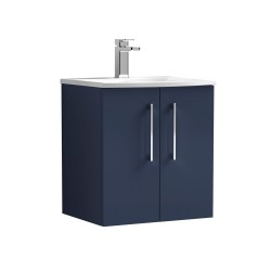 Arno Matt Electric Blue 500mm Wall Hung 2 Door Vanity Unit with Curved Basin - Main