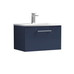 Arno Matt Electric Blue 600mm Wall Hung Single Drawer Vanity Unit with Curved Basin - Main
