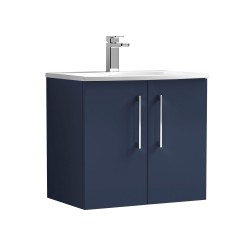 Arno Matt Electric Blue 600mm Wall Hung 2 Door Vanity Unit with Curved Basin - Main