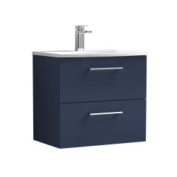 Arno Matt Electric Blue 600mm Wall Hung 2 Drawer Vanity Unit with Curved Basin - Main