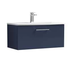 Arno Matt Electric Blue 800mm Wall Hung Single Drawer Vanity Unit with Curved Basin - Main