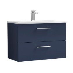 Arno Matt Electric Blue 800mm Wall Hung 2 Drawer Vanity Unit with Curved Basin - Main