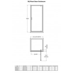 Matt Black Rene Pivot Shower Door 800mm - Technical Drawing