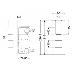 Windon Twin Thermostatic Valve With Diverter - Technical Drawing