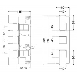 Windon Triple Thermostatic Valve - Technical Drawing
