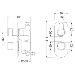 Arvan Twin Thermostatic Valve - Technical Drawing