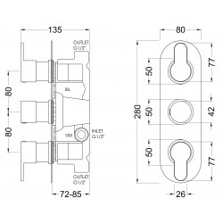 Arvan Triple Thermostatic Valve - Technical Drawing
