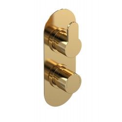 Brushed Brass Arvan Twin Thermostatic Valve With Diverter - Main