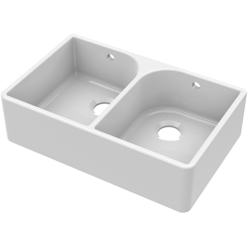 Fireclay Butler Sink 2 Bowl with Flush Weir & Overflows 795 x 500 x 220mm - Main