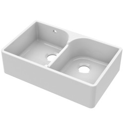 Fireclay Butler Sink 2 Bowl with Stepped Weir & Overflows 795 x 500 x 220mm - Main
