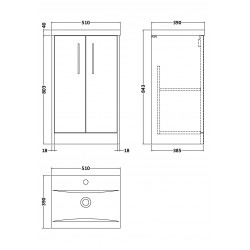 Juno White Ash 500mm Freestanding 2 Door Vanity With Mid-Edge Ceramic Basin - Technical Drawing