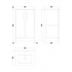 Juno White Ash 500mm Freestanding 2 Door Vanity With Minimalist Ceramic Basin - Technical Drawing