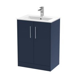 Juno Electric Blue 600mm Freestanding 2 Door Vanity With Minimalist Ceramic Basin - Main