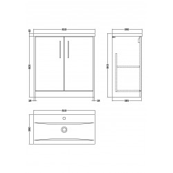 Juno White Ash 800mm Freestanding 2 Door Vanity With Mid-Edge Ceramic Basin - Technical Drawing