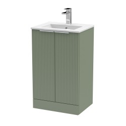 Fluted Satin Green 500mm Freestanding 2 Door Vanity & Minimalist Ceramic Basin - Main