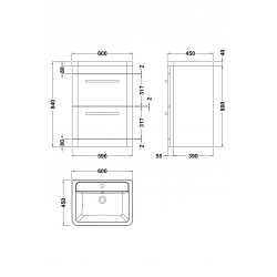 Solar Cool Grey Freestanding 600mm Cabinet & Ceramic Basin - Technical Drawing