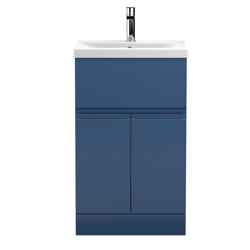 Urban Satin Blue 500mm Freestanding 2 Door & Drawer Vanity Unit & Mid-Edge Ceramic Basin - Main