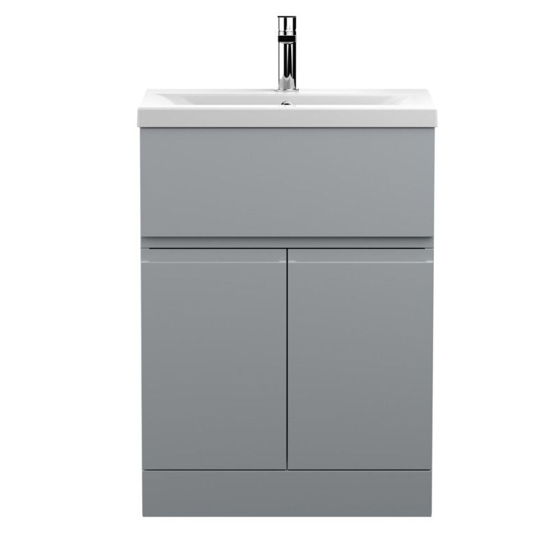 Urban Satin Grey 600mm Freestanding 2 Door & Drawer Vanity Unit & Mid-Edge Ceramic Basin - Main