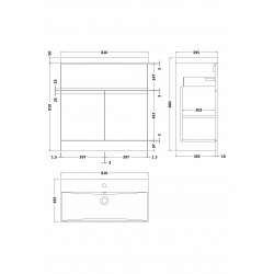 Urban Satin Grey 800mm Freestanding 2 Door Vanity Unit & Thin-Edge Ceramic Basin - Technical Drawing