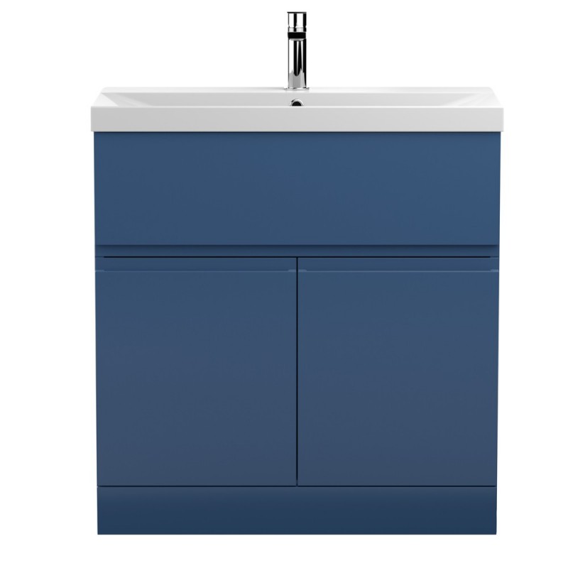 Urban Satin Blue 800mm Freestanding 2 Door Vanity Unit & Thin-Edge Ceramic Basin - Main