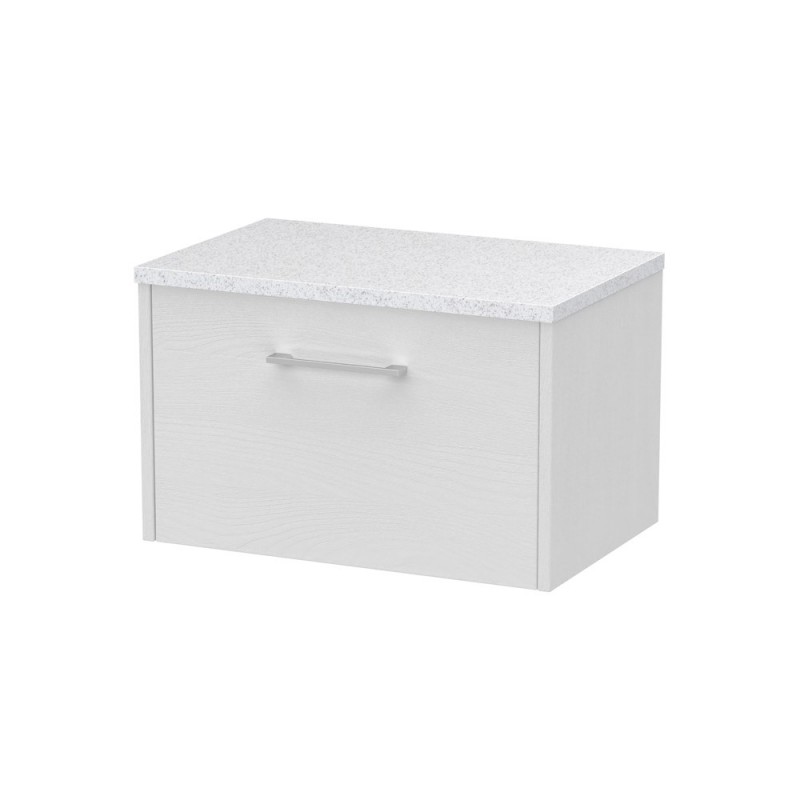 Juno White Ash 600mm Wall Hung Single Drawer Vanity With White Sparkle Laminate Worktop - Main
