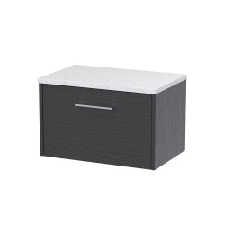 Juno Graphite Grey 600mm Wall Hung Single Drawer Vanity With White Sparkle Laminate Worktop - Main
