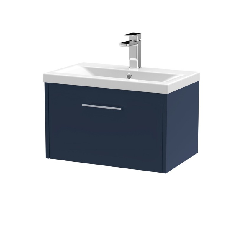 Juno Electric Blue 600mm Wall Hung Single Drawer Vanity With Mid-Edge Ceramic Basin - Main