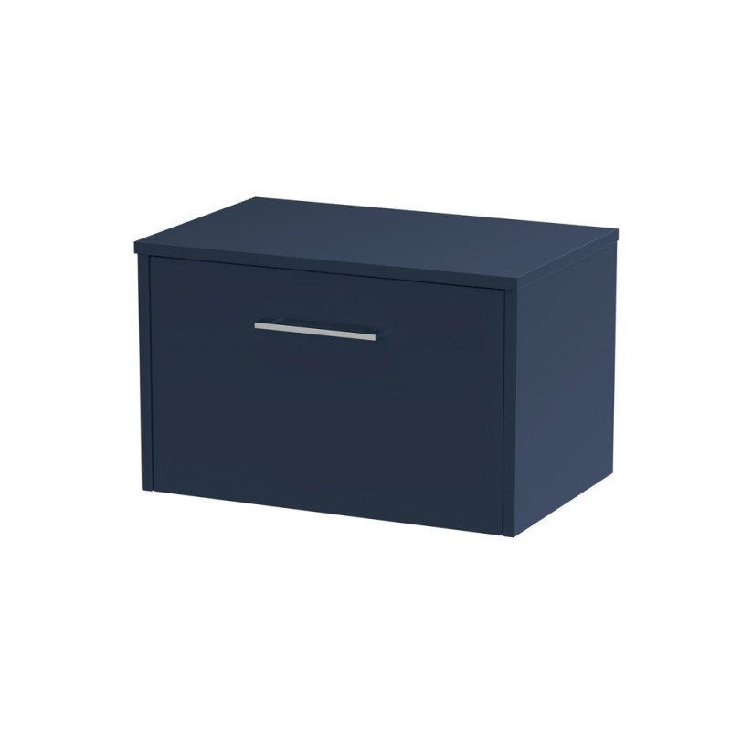 Juno Electric Blue 600mm Wall Hung Single Drawer Vanity With Worktop - Main
