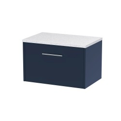 Juno Electric Blue 600mm Wall Hung Single Drawer Vanity With White Sparkle Laminate Worktop - Main